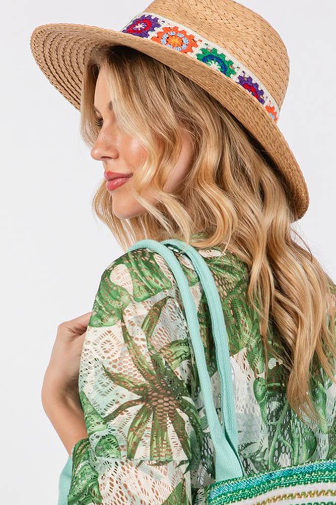 Crochet Band Straw Hat