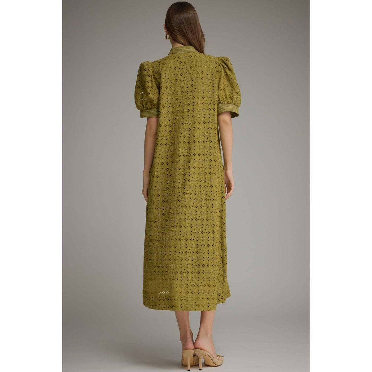 Chartreuse Eyelet Midi Dress