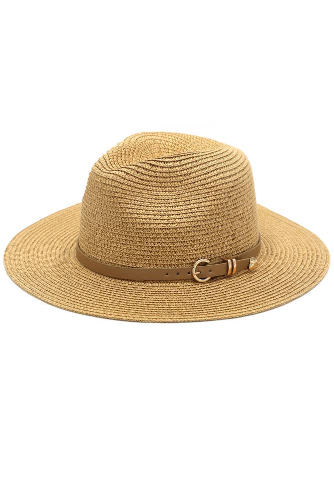 PU Leather Buckled Band Panama Hat