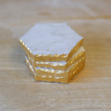 Load image into Gallery viewer, White &amp; Gold Marble Coasters
