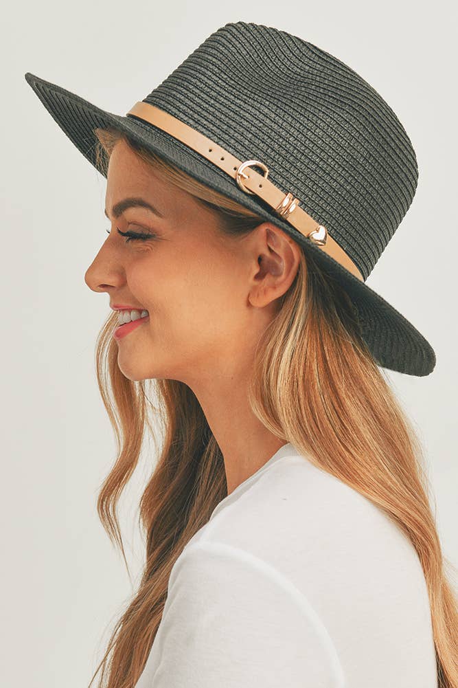 PU Leather Buckled Band Panama Hat