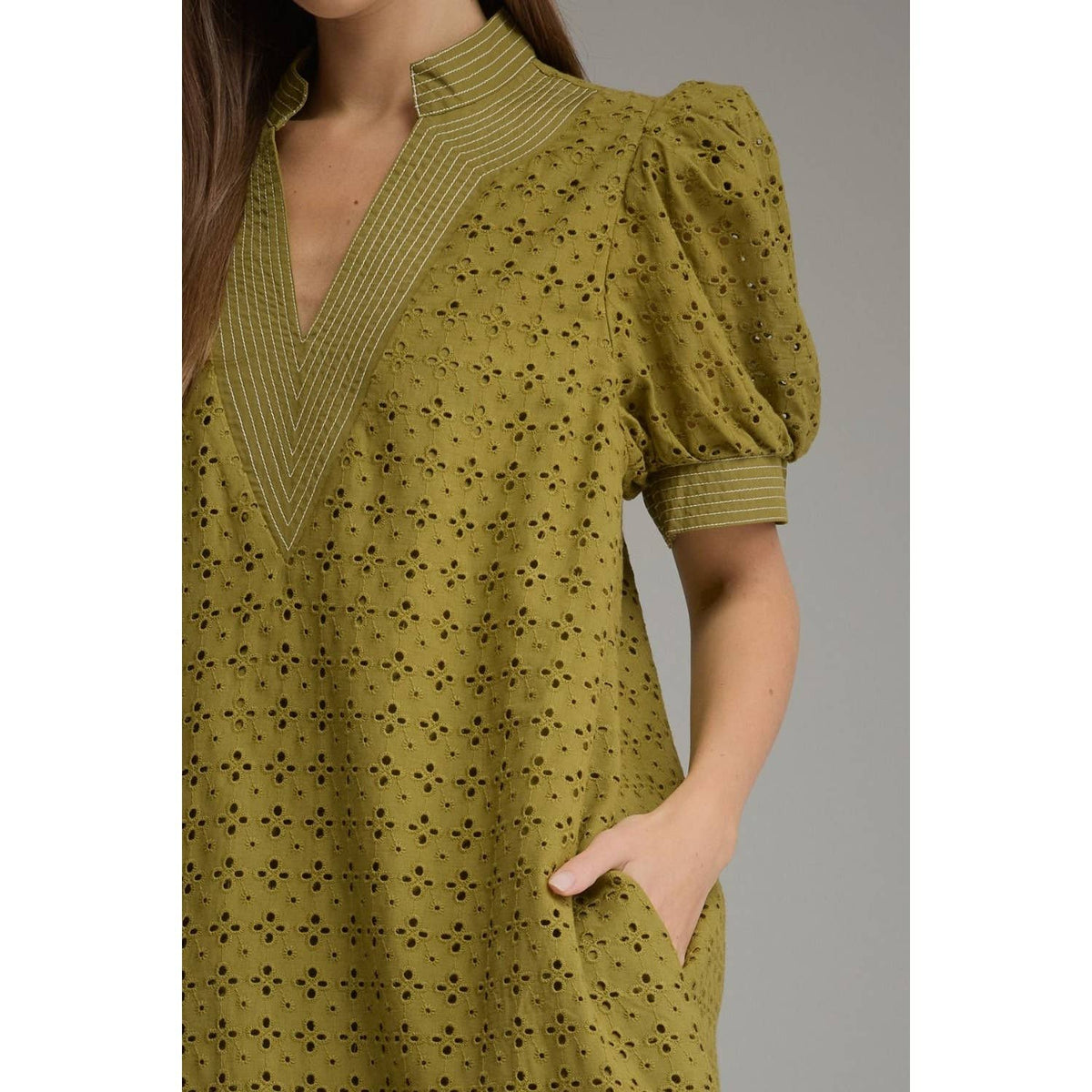Chartreuse Eyelet Midi Dress
