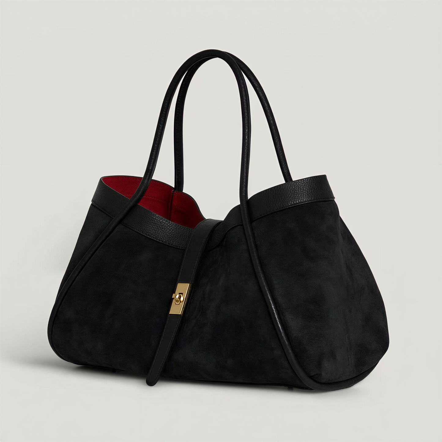 Italian Suede and Togo Leather Bag: Black