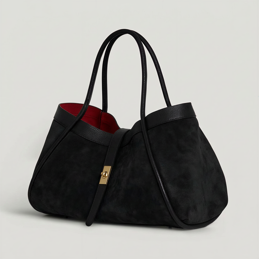 Italian Suede and Togo Leather Bag: Black