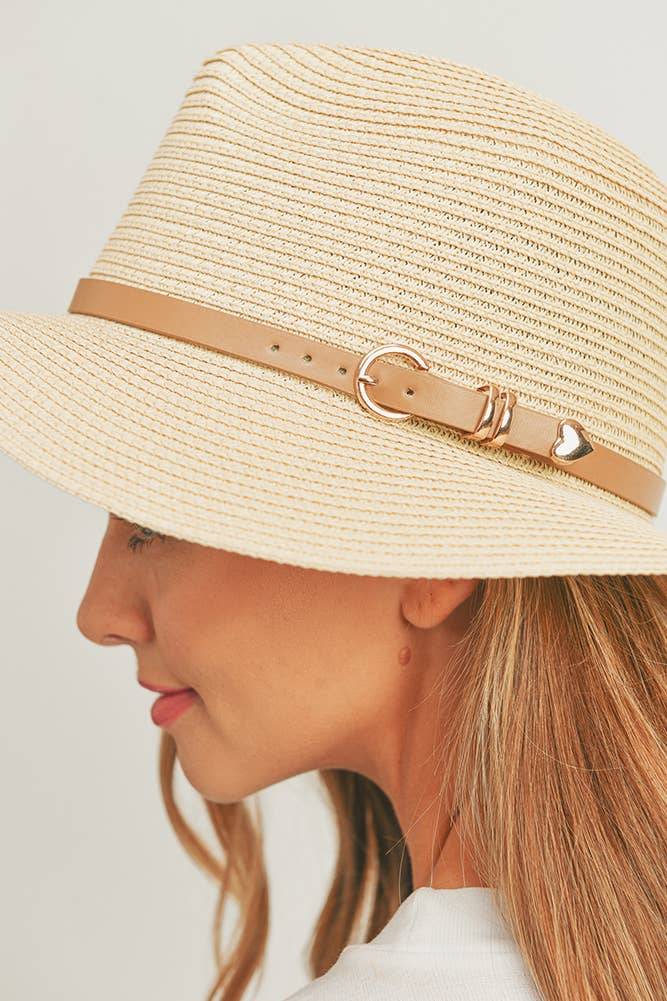 PU Leather Buckled Band Panama Hat
