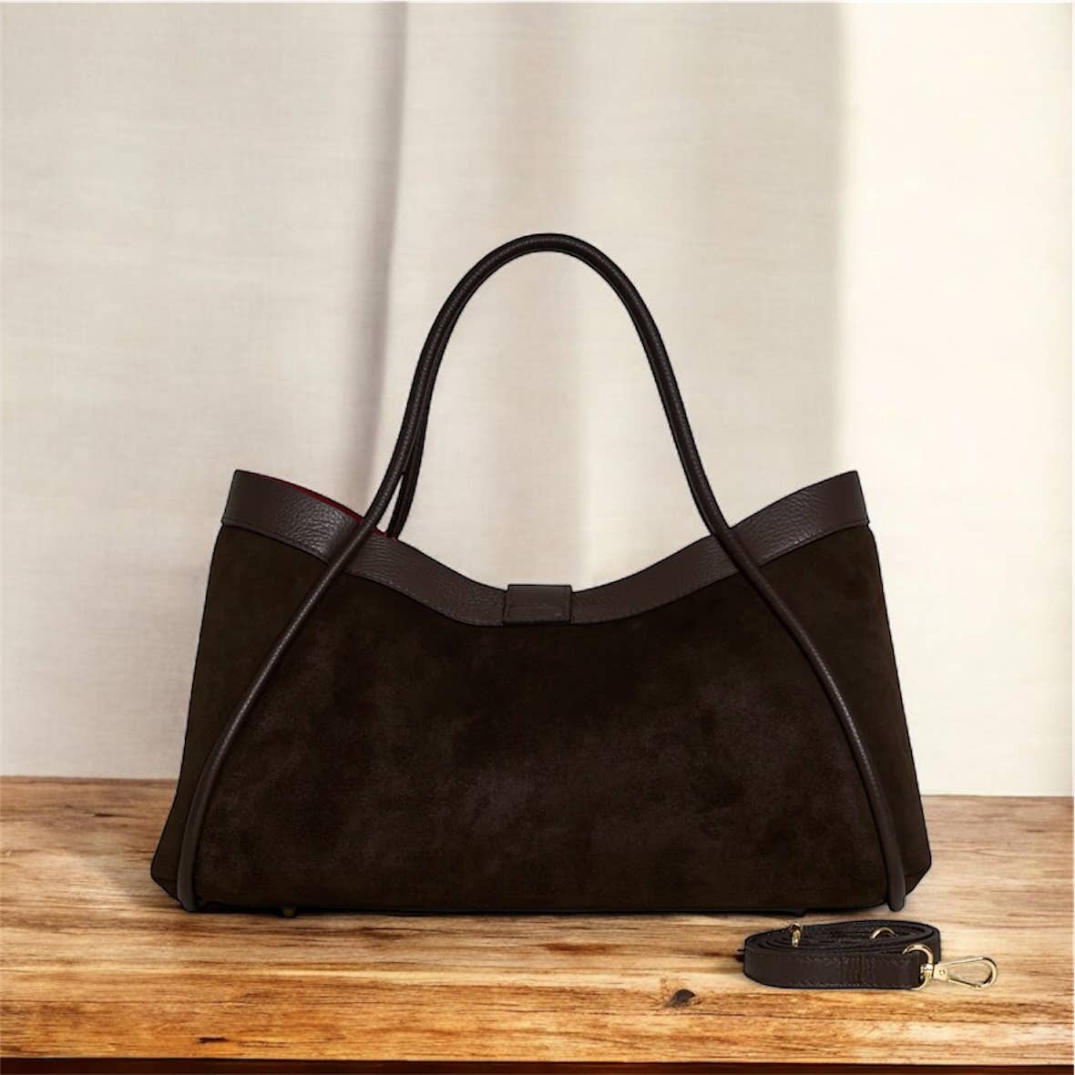 Italian Suede and Togo Leather Bag: Black