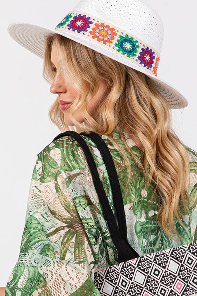 Crochet Band Straw Hat