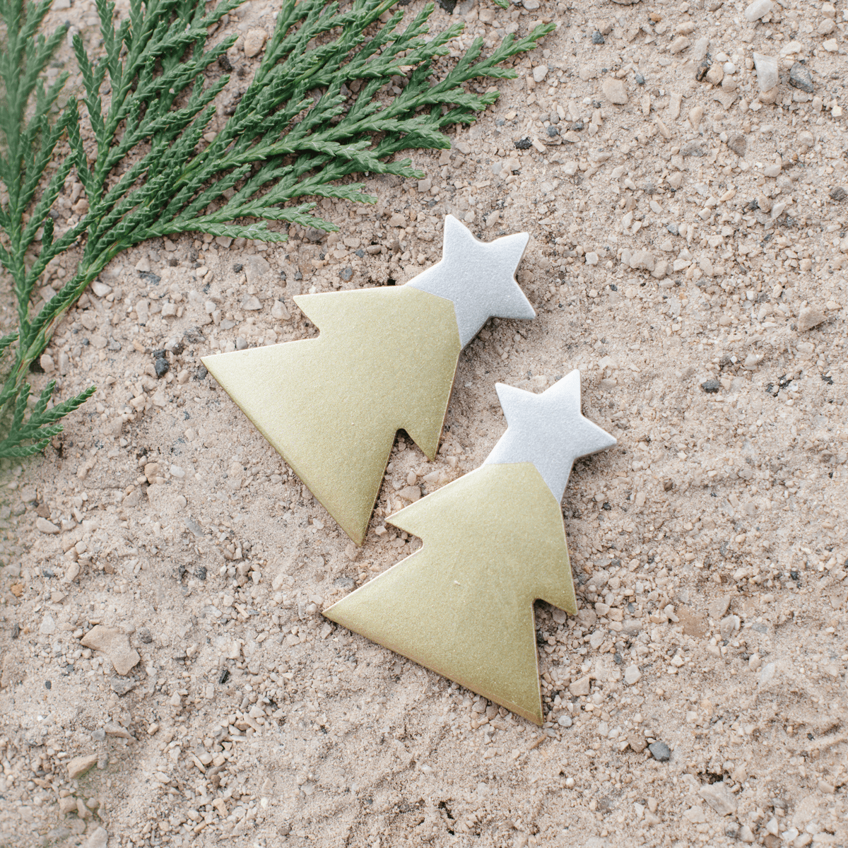 Silver Christmas Tree Horn Earrings