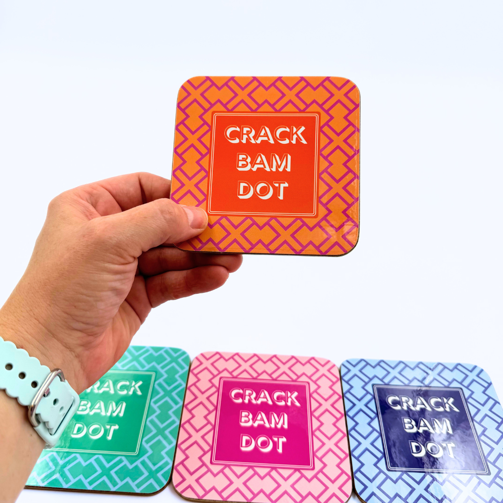 Mahjong Coasters, 4 Set  | Gift or Prize | Green, Pink, Blue, Orange