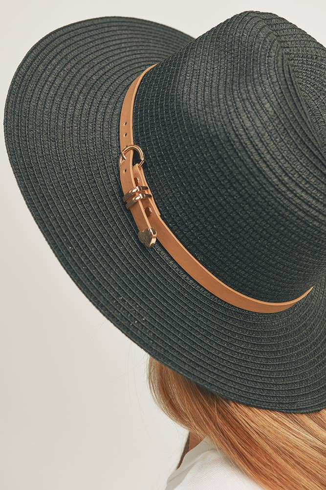PU Leather Buckled Band Panama Hat