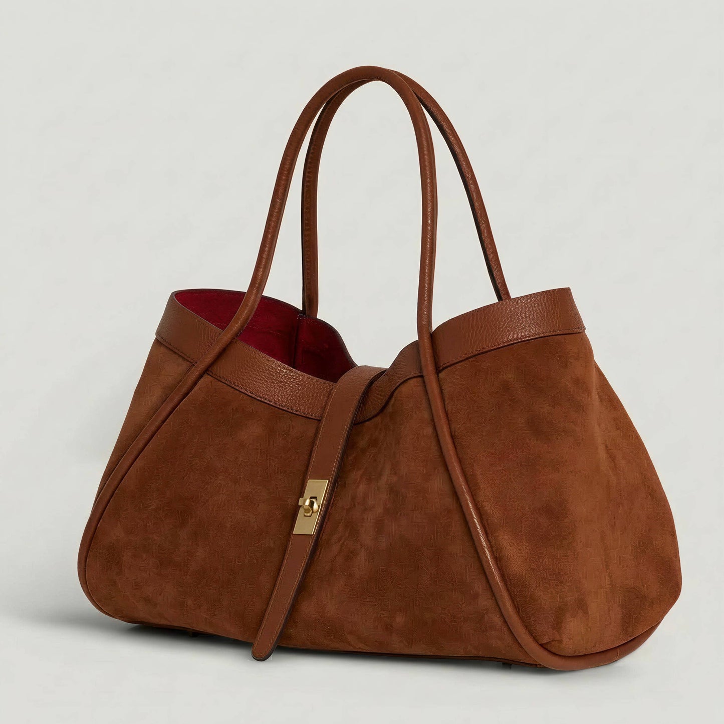 Italian Suede and Togo Leather Bag: Marrone