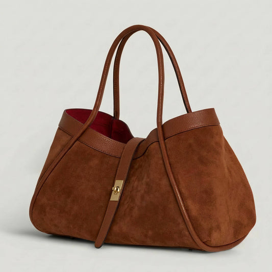 Italian Suede and Togo Leather Bag: Marrone