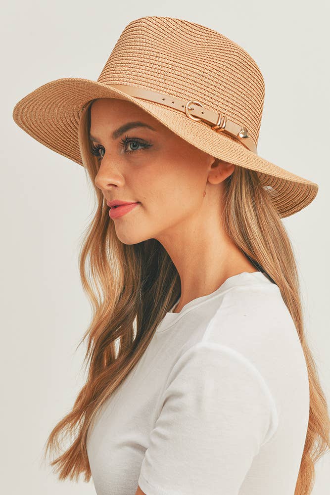 PU Leather Buckled Band Panama Hat
