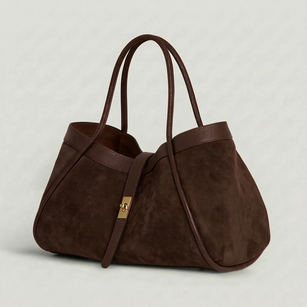 Italian Suede and Togo Leather Bag: Chocolate