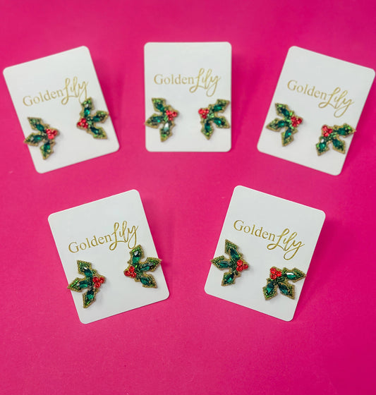 Christmas Stud Earrings - Holly