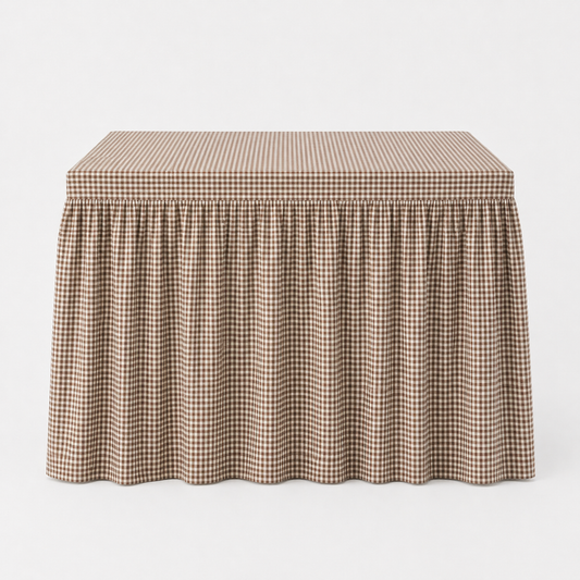 Mahjong Game Tablecloth - Skirted Linen Brown Mini Gingham