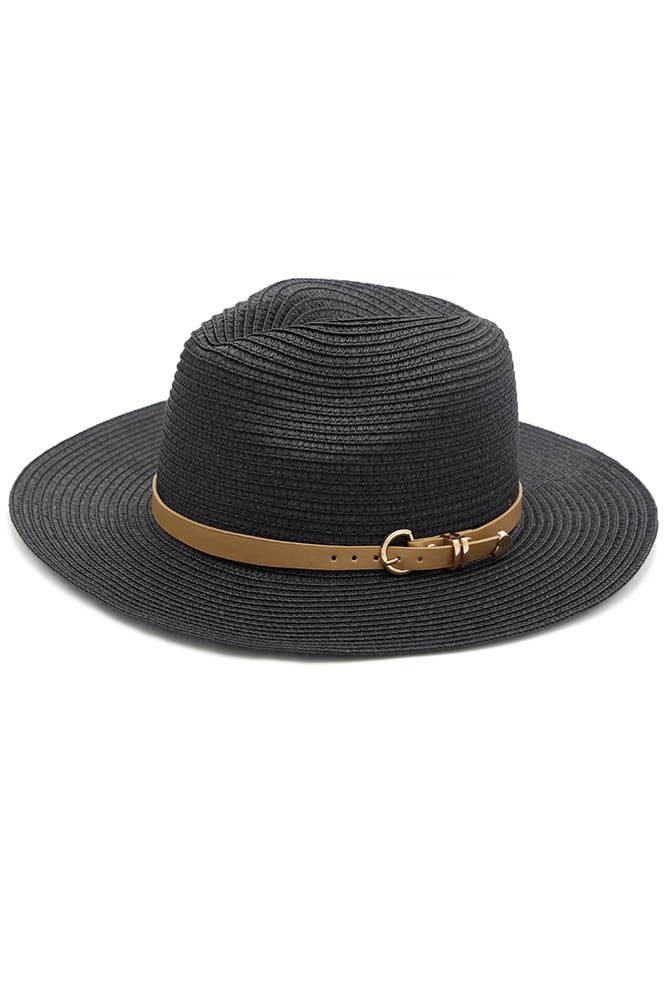 PU Leather Buckled Band Panama Hat