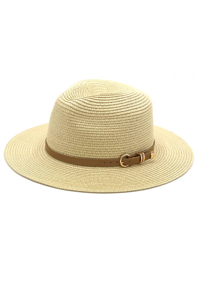 PU Leather Buckled Band Panama Hat