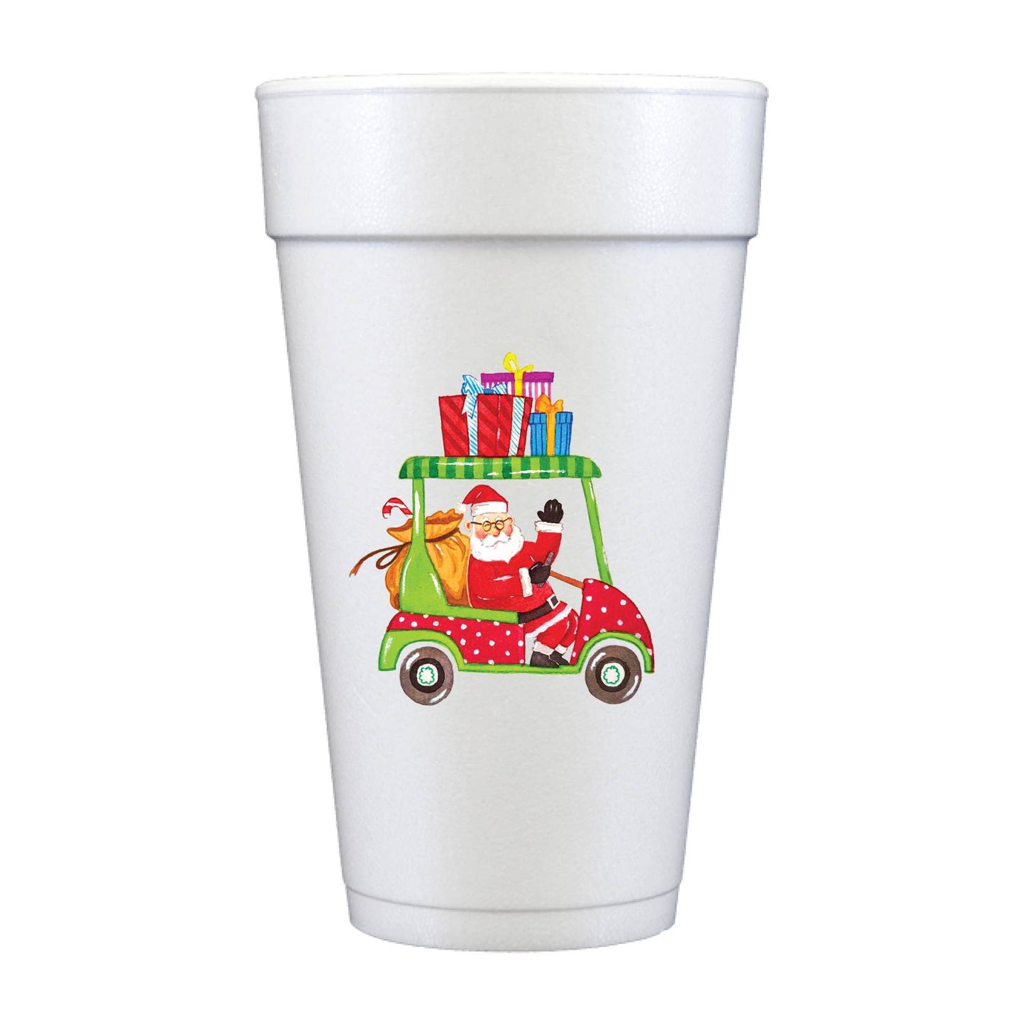 Golf Cart Santa Full Color Foam Cups - Christmas