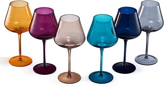 Jewel Colored Crystal Wine Glass Set of 6