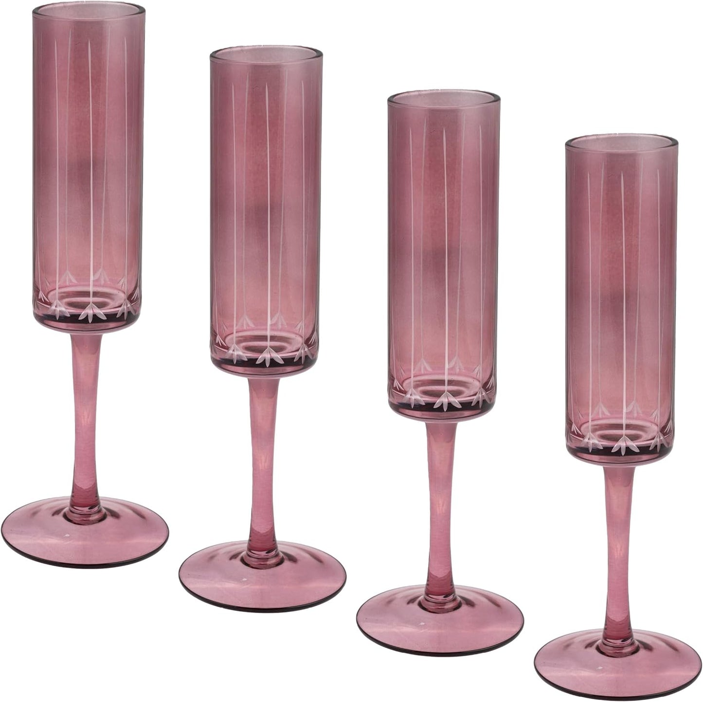 Vintage Champagne Flute - Etched Cranberry