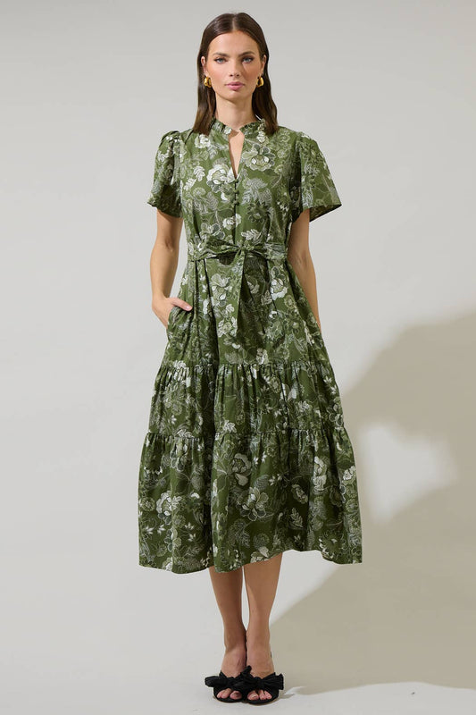 Hazleton Floral Britt Poplin Tiered Midi Dress