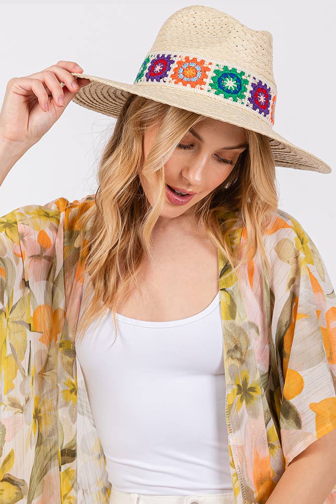 Crochet Band Straw Hat