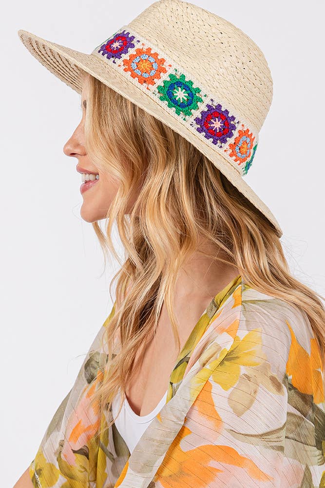 Crochet Band Straw Hat