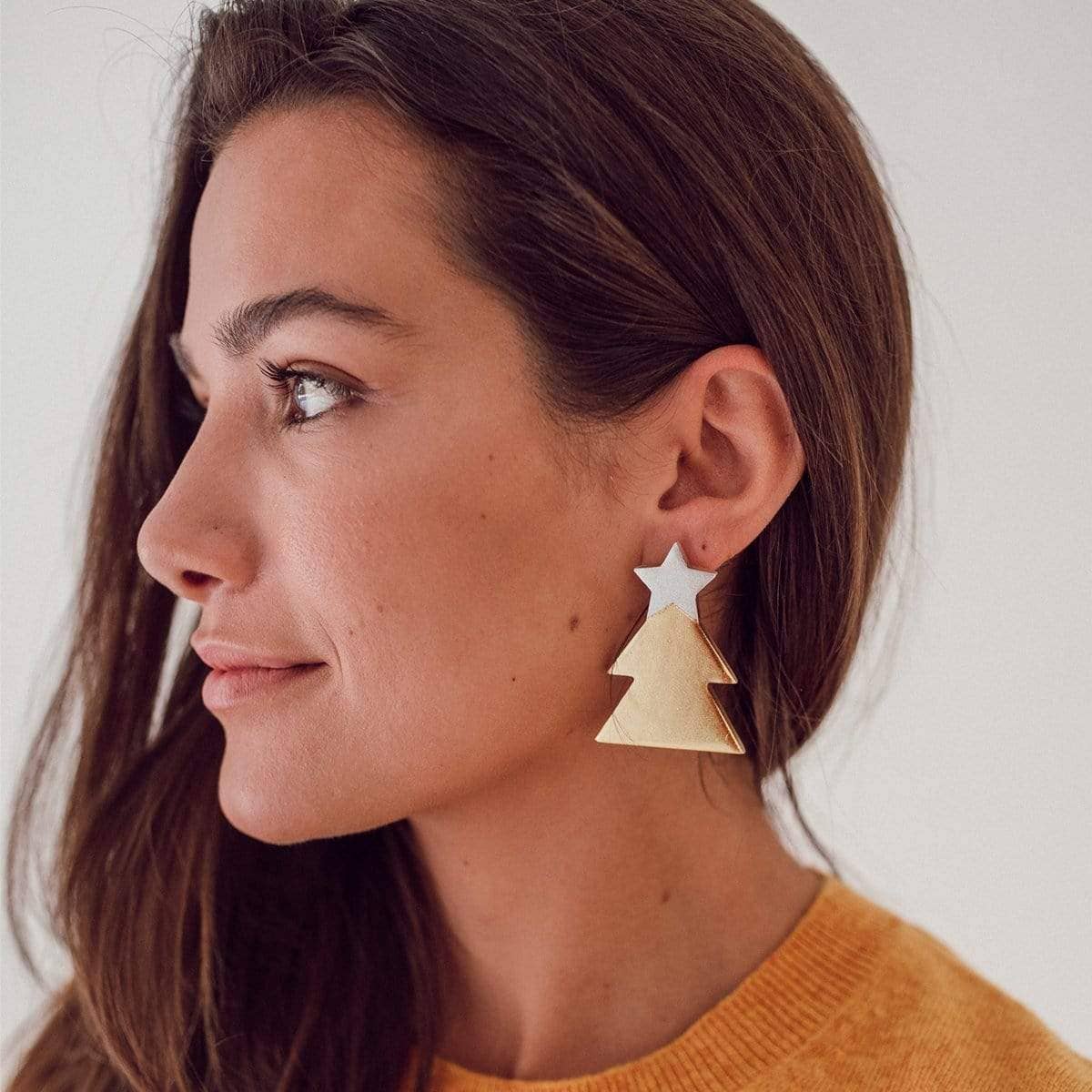 Silver Christmas Tree Horn Earrings