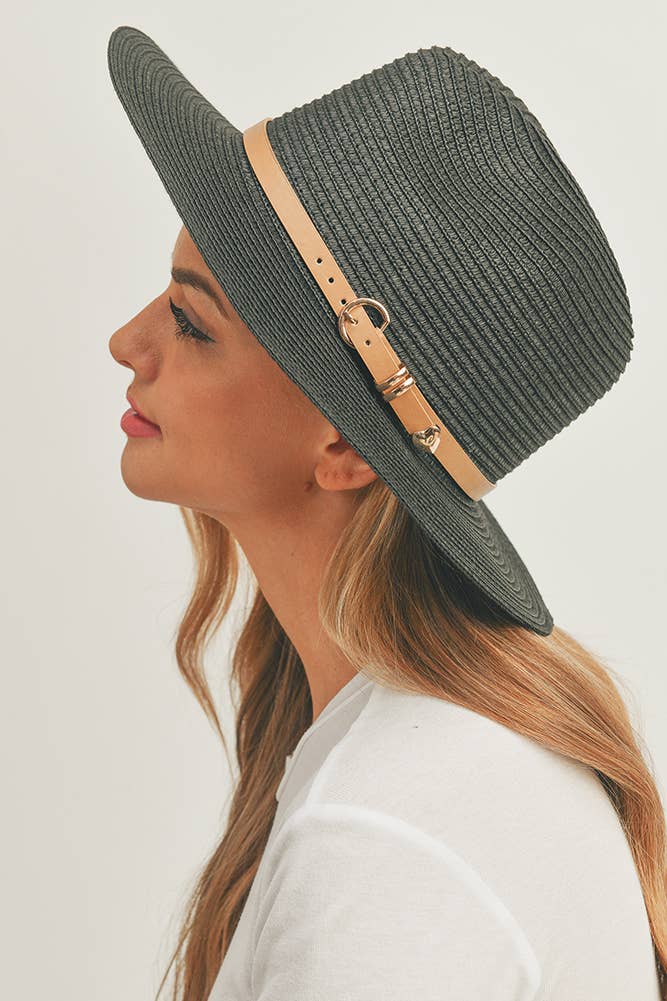 PU Leather Buckled Band Panama Hat