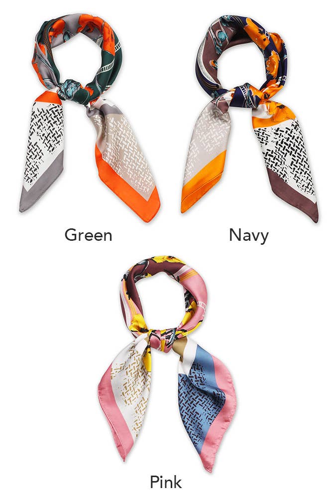 Flower Print Satin Square Scarf