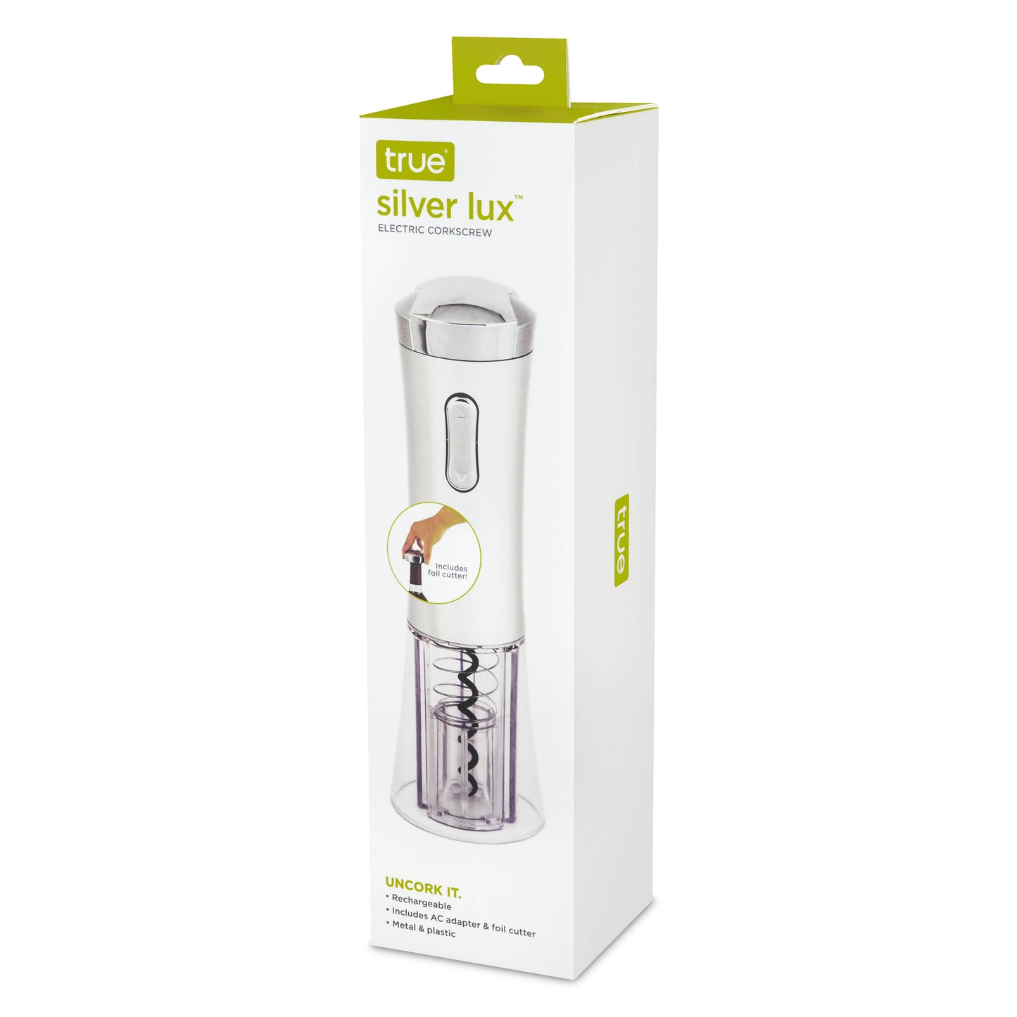 Silver Lux™ Electric Corkscrew w/ Removable Foil Cutter