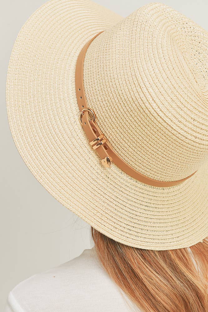 PU Leather Buckled Band Panama Hat