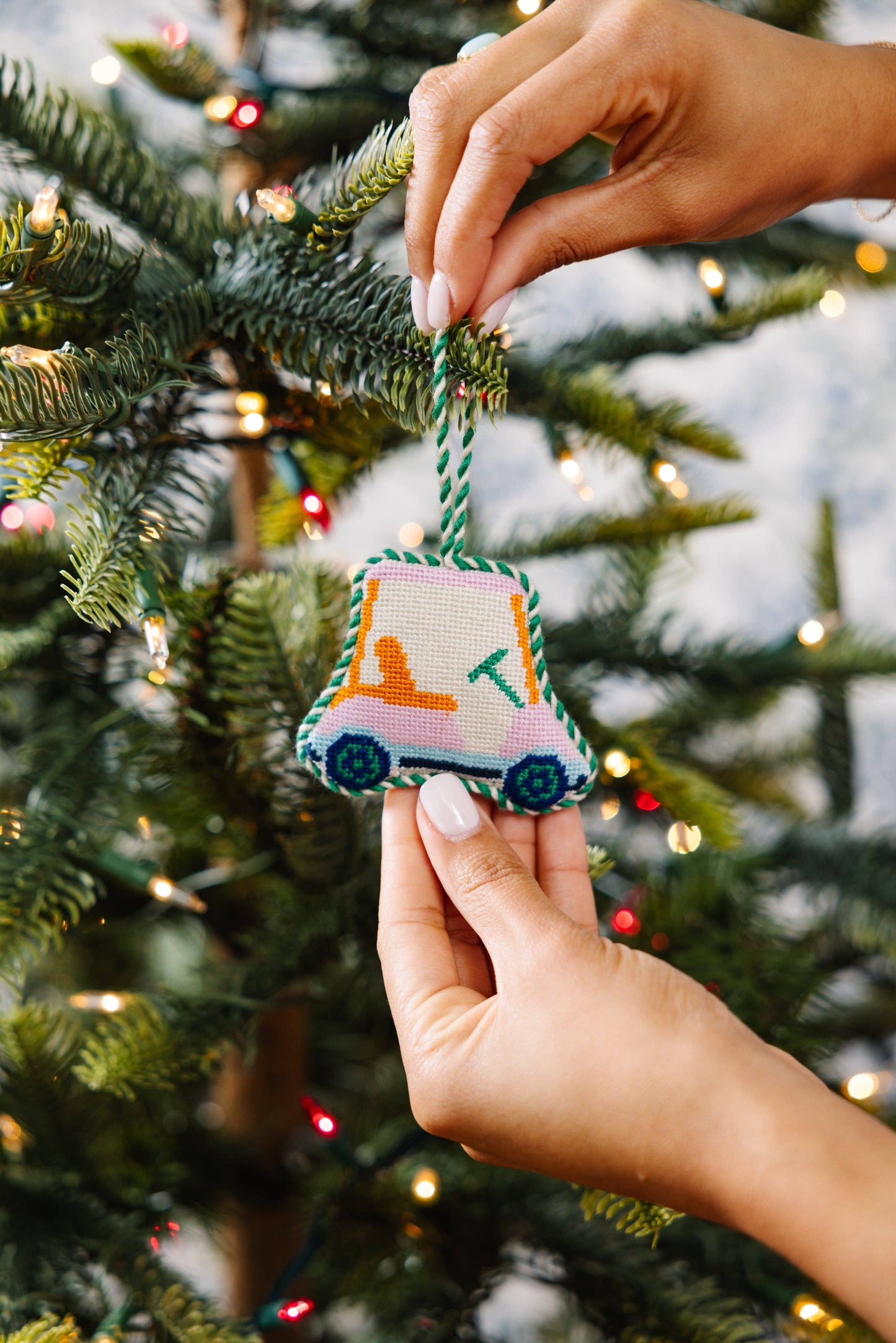 Needlepoint Icon Ornament - Golf Cart