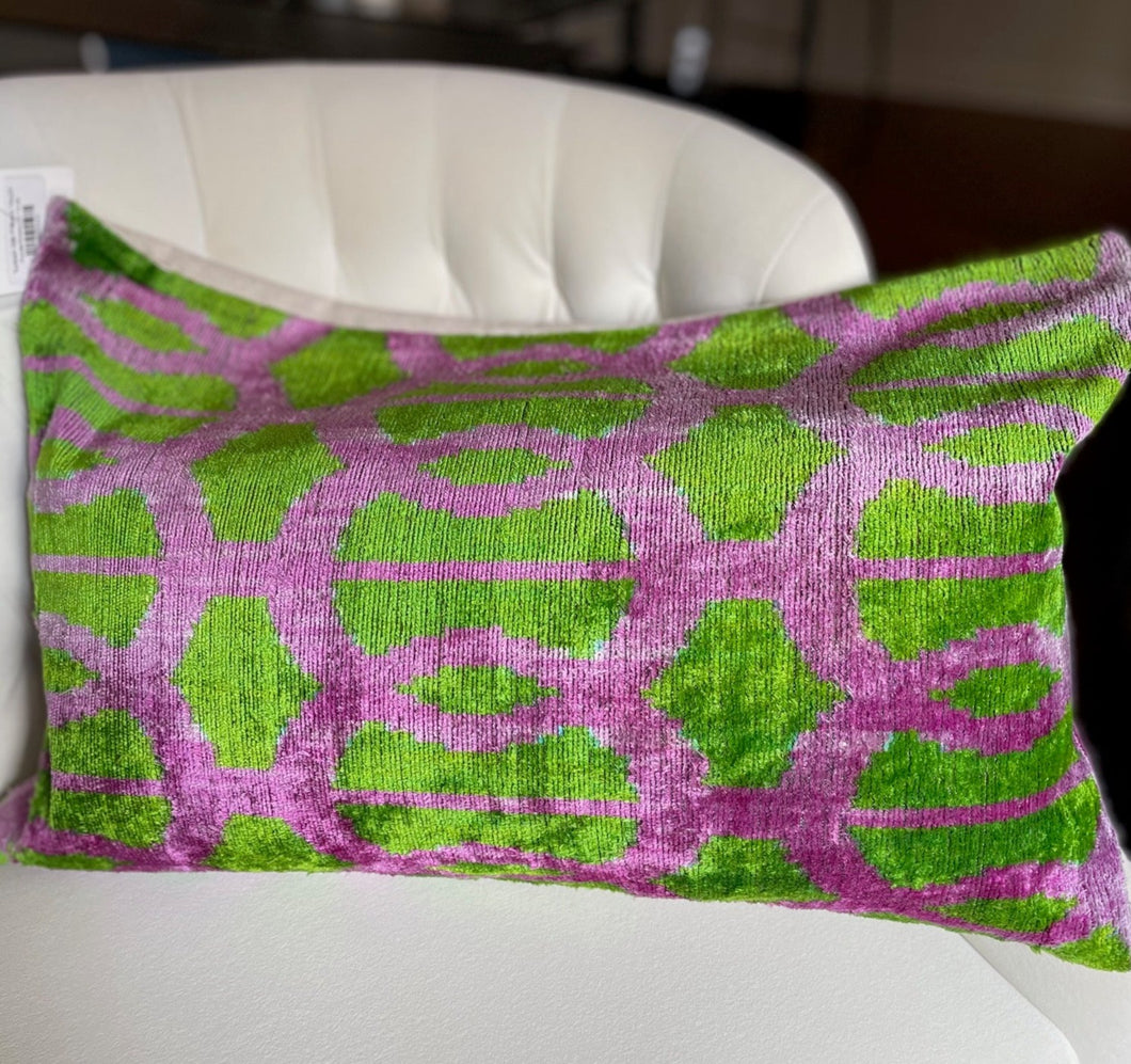 Turkish Silk Lumbar Pillow - Purple/Green