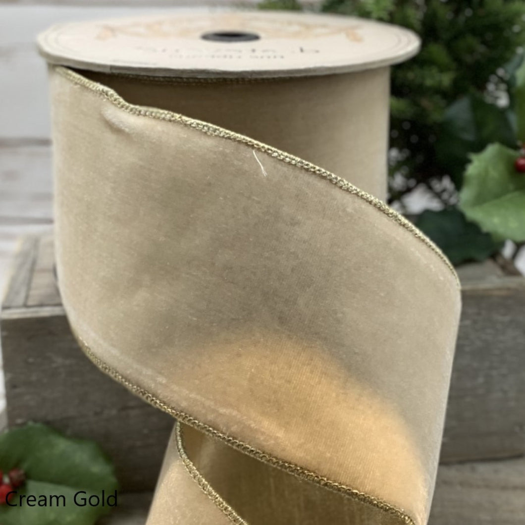 Velvet Christmas Ribbon - Cream/Gold