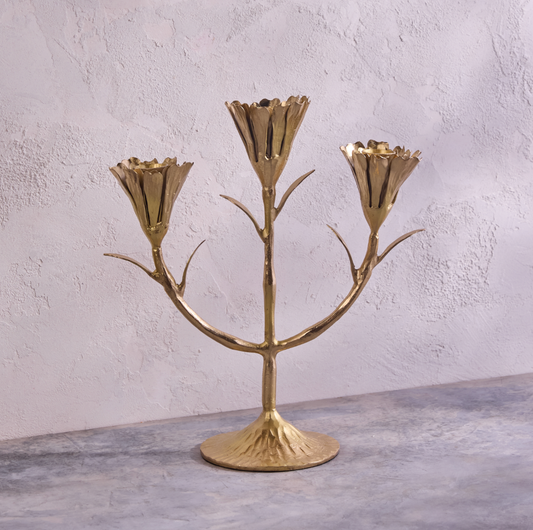 Gold Floral Candleholder, Candleabra
