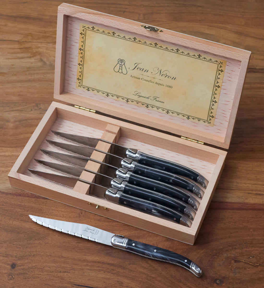 Laguiole 6 Piece Steak Knife Set, Black Marble