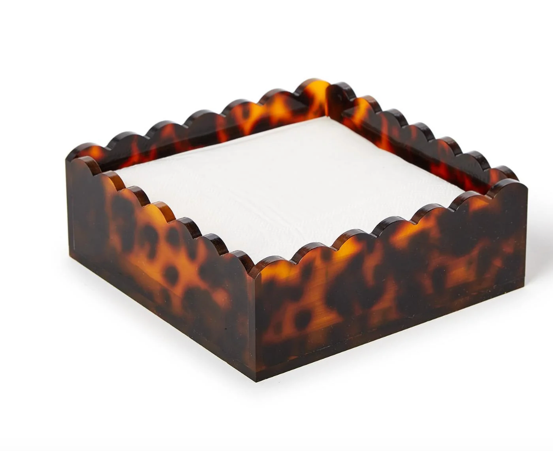 Tortoise Print Scalloped Edge Acrylic Cocktail Napkin Holder