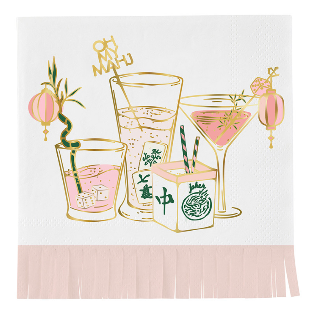 Fringed Cocktail Napkins - Mahjong