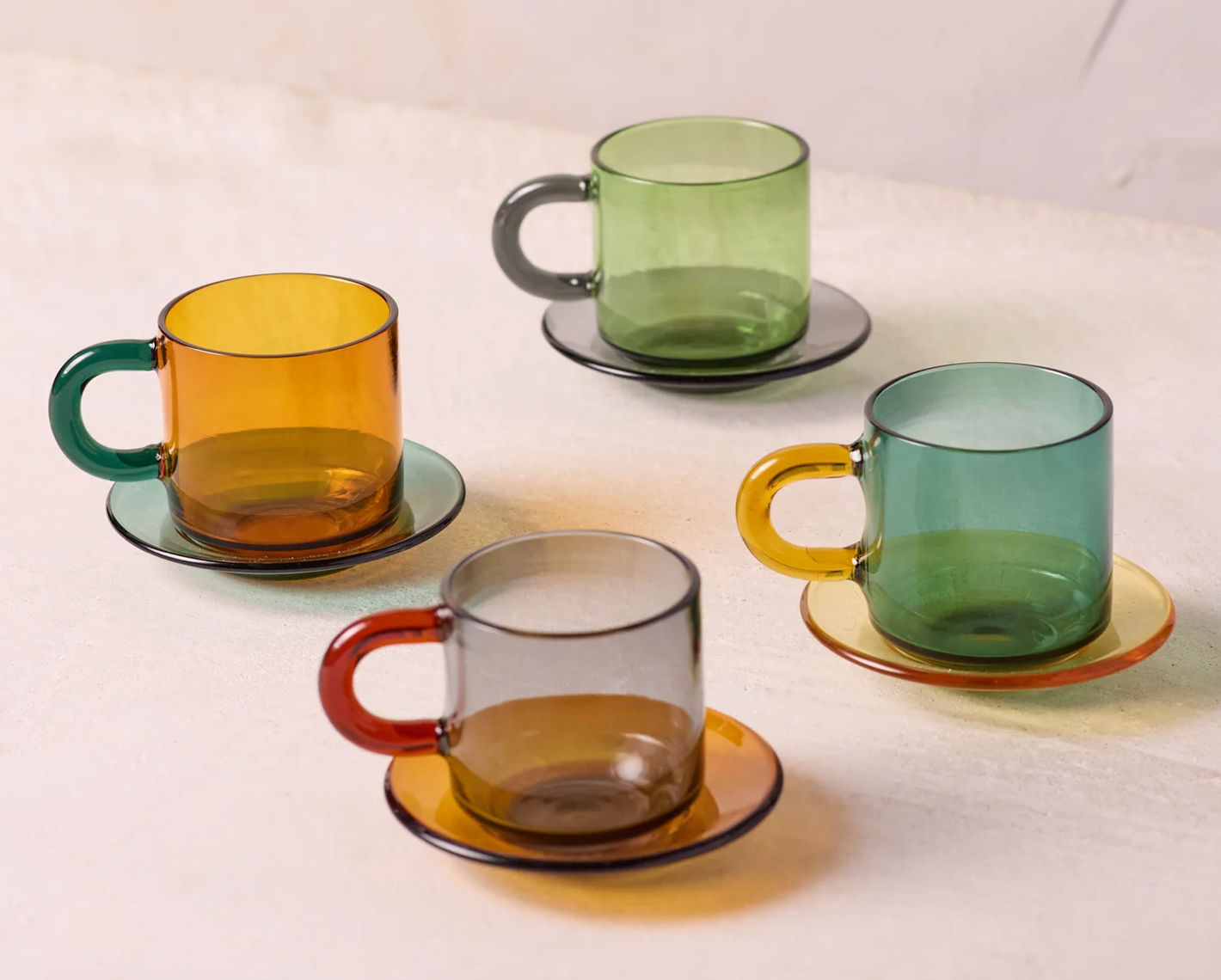 Niko Glass Espresso Cup & Saucer, Set of 4