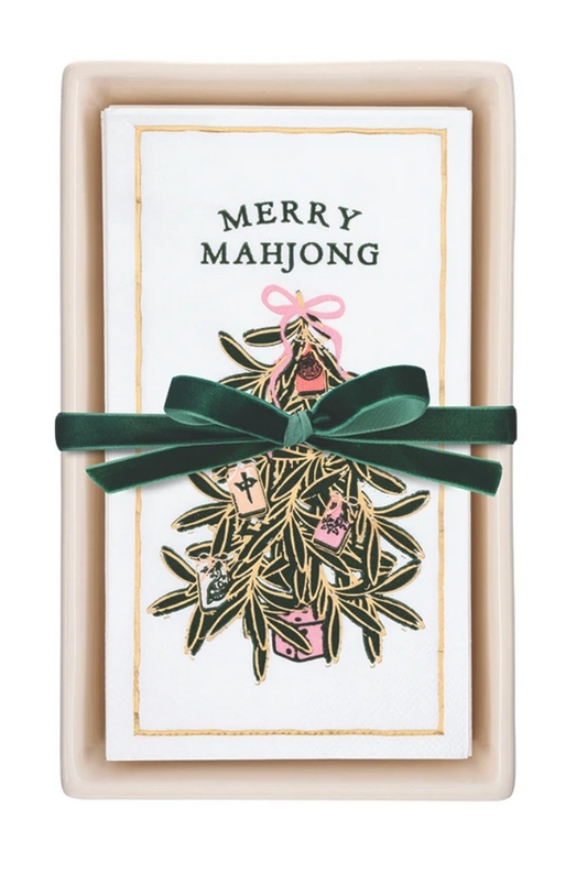 Ceramic Guest Napkin Tray + Merry Mahj Napkins