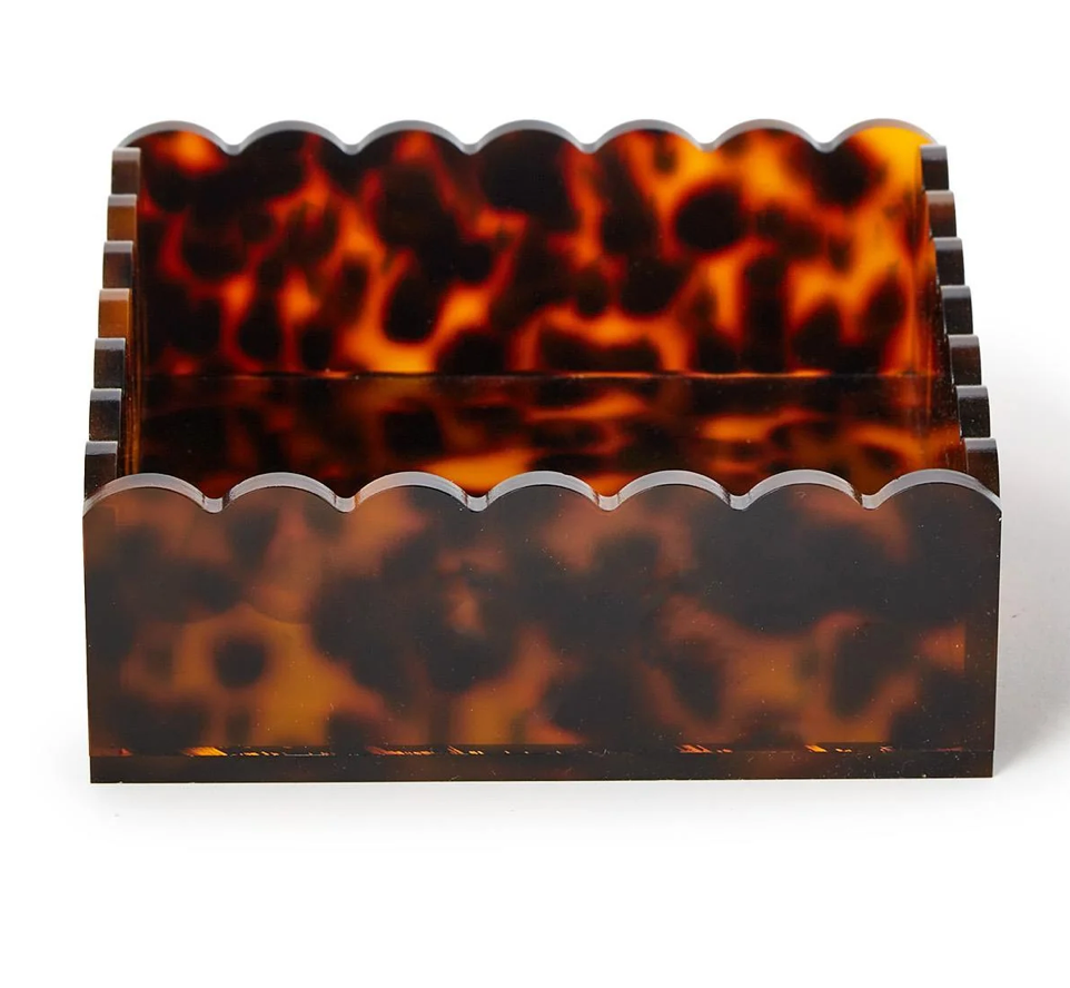 Tortoise Print Scalloped Edge Acrylic Cocktail Napkin Holder