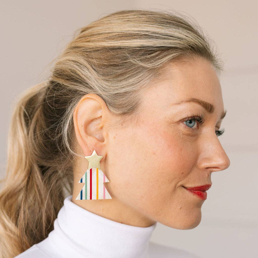 Rainbow Christmas Tree Earring