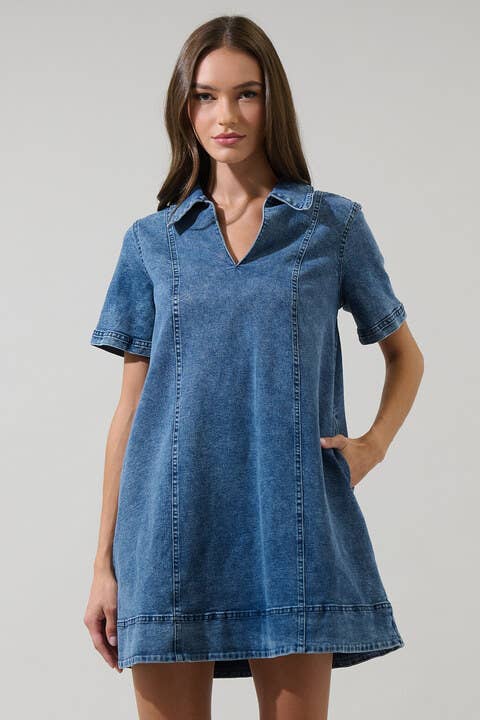 Rosalind Denim Shift Mini Dress