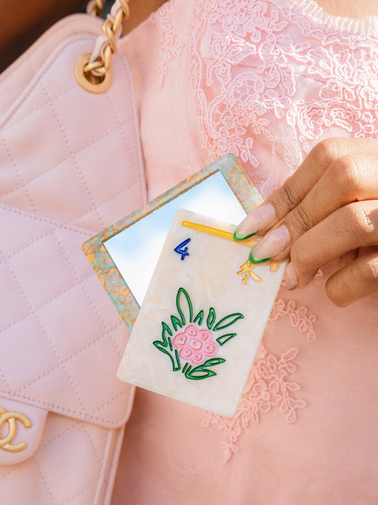 Hand-painted Flower Mahjong Compact Mirror | Eco-Friendly