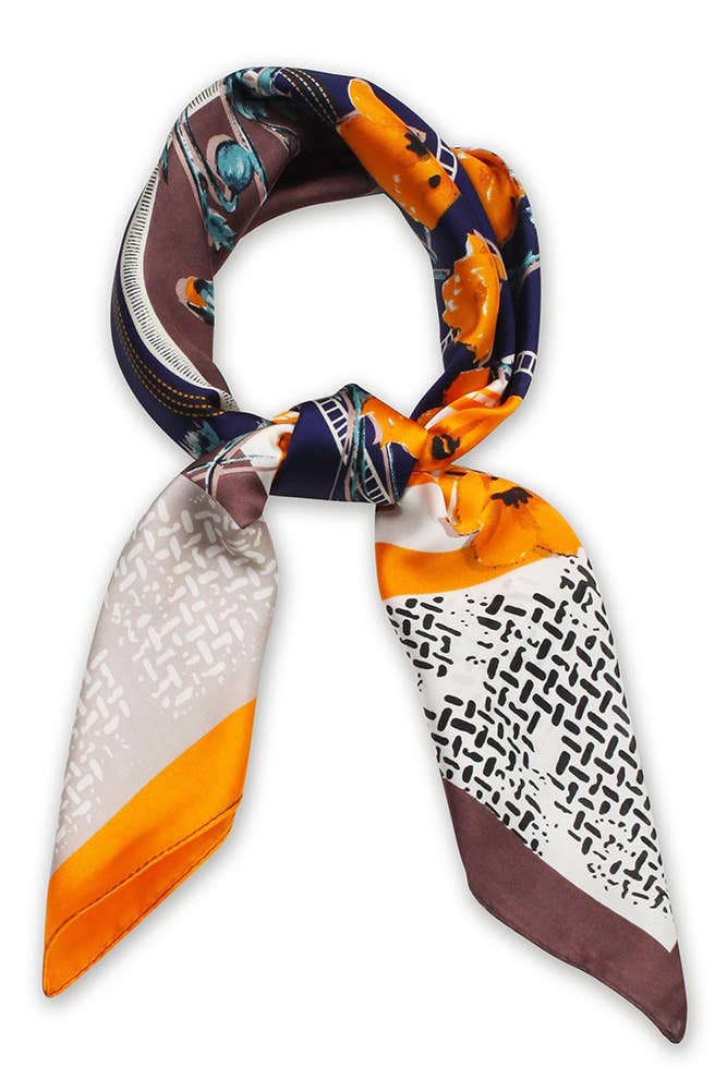 Flower Print Satin Square Scarf