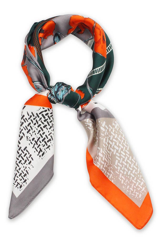 Flower Print Satin Square Scarf