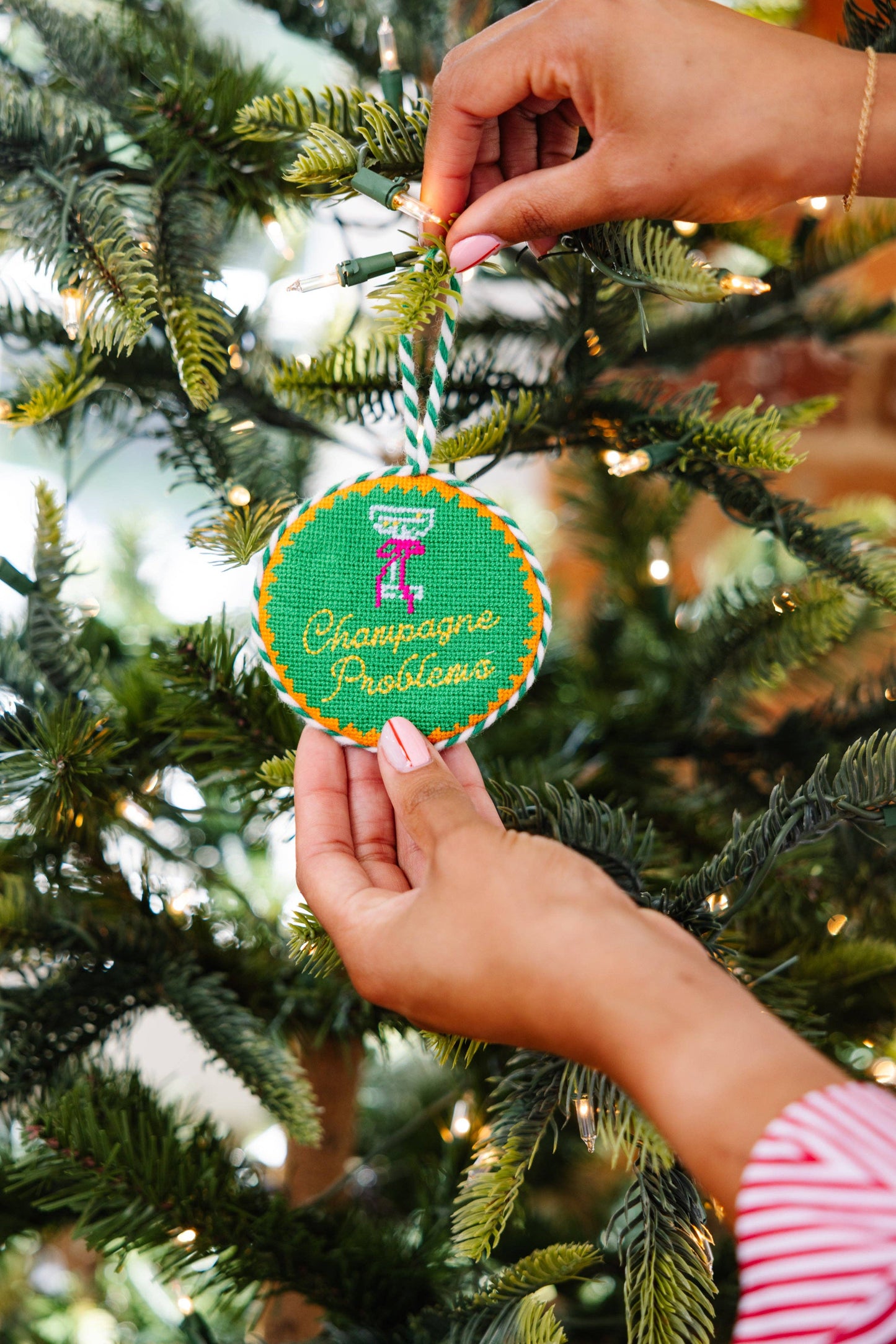 Needlepoint Ornament - Champagne Problems