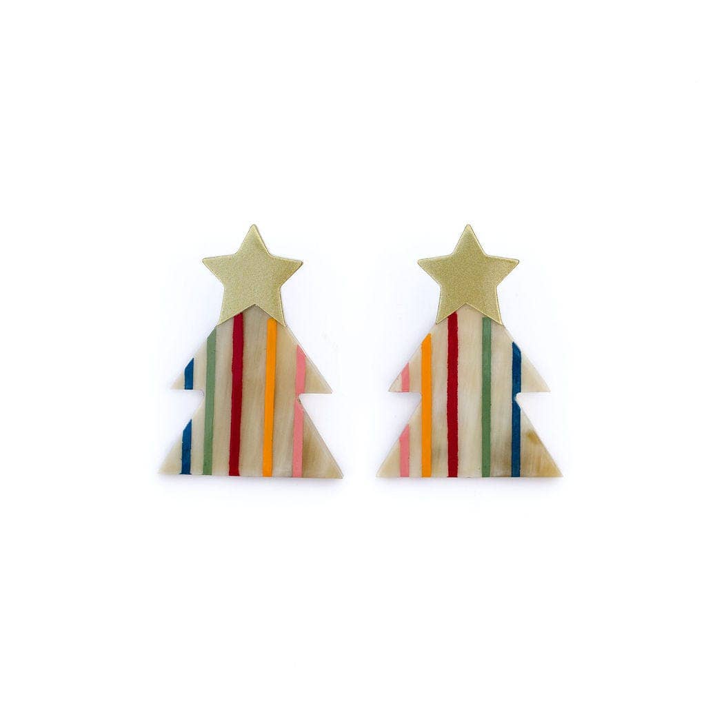 Rainbow Christmas Tree Earring